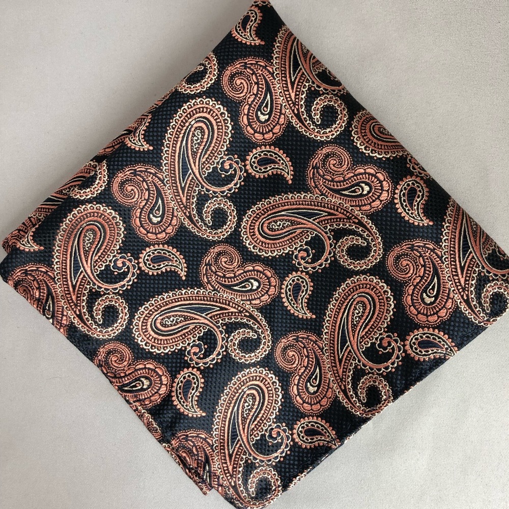 Men’s Copper Brown Paisley on Black Pocket Square